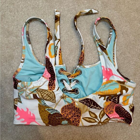 Aerie Blue Adore Floral Scoop Bikini Top S - Picture 2 of 3